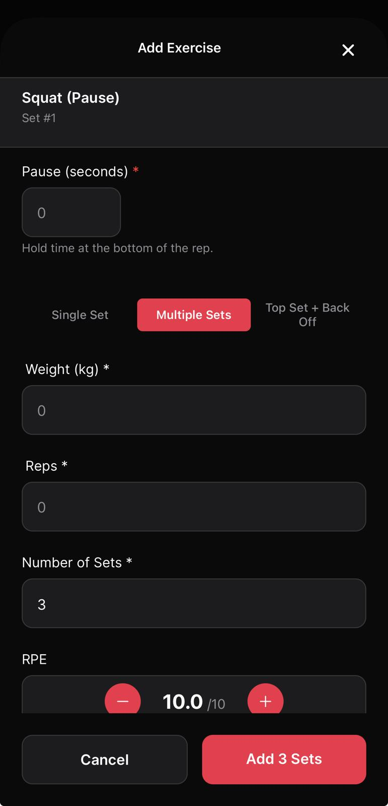 PowCircle athlete — add training session